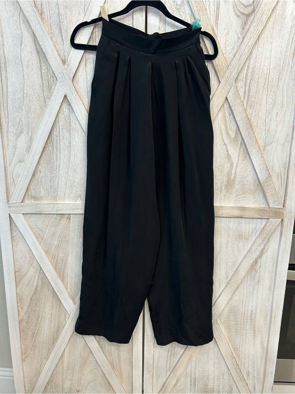 Neiman Marcus Silk Black Pleated Wide-Leg Trousers